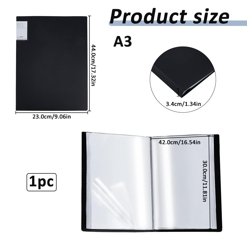 SUPERFINDINGS Cartellina in formato A3, nera, con 30 tasche, raccoglitore con fogli trasparenti, 60 pagine, per documenti, foto, opere d'arte, progetti