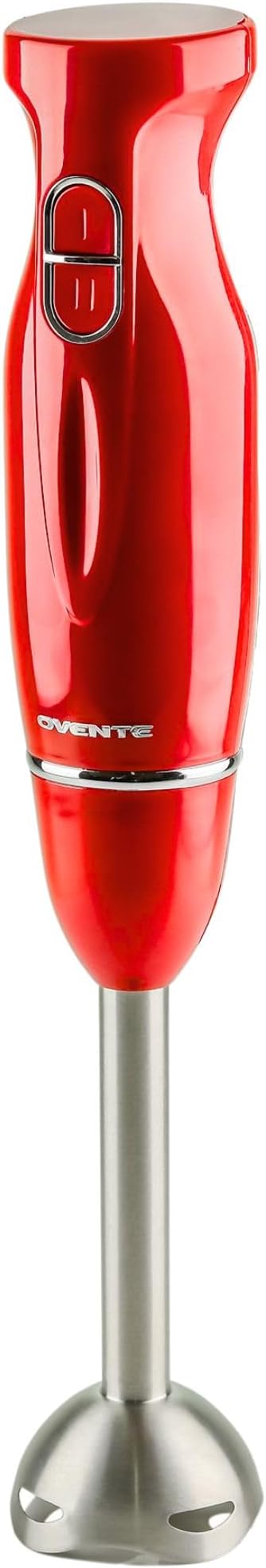 OVENTE HS560R Immersion Hand Blender, 300W Electric Handheld Portable Stick Mixer with 2 Mixing Speed and Stainless Steel Blades for Effortless Blending Smoothies, Shakes, Puree or Baby Food, Red