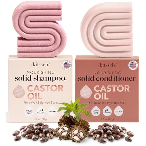 Kitsch Castor Oil Shampoo and Conditioner Set - Organic Castor Oil Hair Care for Dull & Dry Hair - Nourishing Bar Soap for Hair Growth - Free of Sulfate, Silicone, & Paraben - Made in USA - 2pcs
