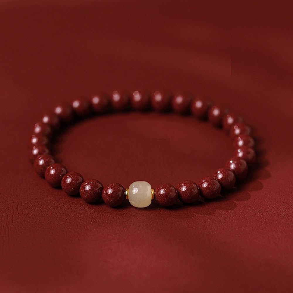 Ethnic Style Cinnabar Beads Feng Shui Wealth Bracelet, Red Cinnabar Feng Shui Wealth Bracelet, Natural Hetian Jade Bracelets Jewelry for Good Luck Women Men Amulet Jewelry - Image 2