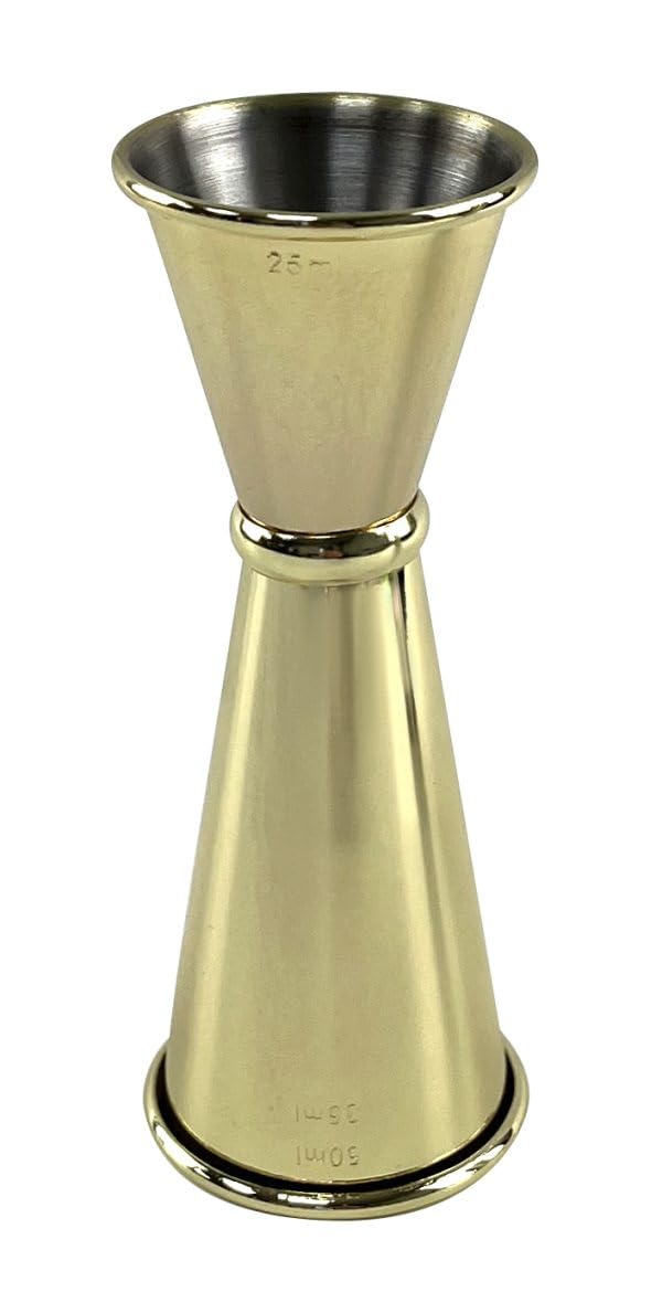 Beaumont Banded Spirit Measure Jigger Gold Plated 25ml/35ml/50ml - Cocktail Measuring Tool for Bartenders DZ781
