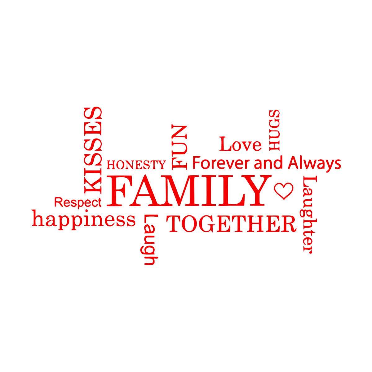Vinyl Wall Stickers Family Lettering Happiness Kiss Love Together Quote 42x82.5cm Waterproof Large red