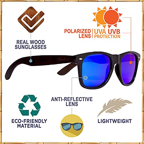 Woodies Zebra Wood Sunglasses With Electric Blue Mirrored Polarized Lens And Real Wooden Frame For Men And Women | 100% Uva/Uvb Protection #TOP5