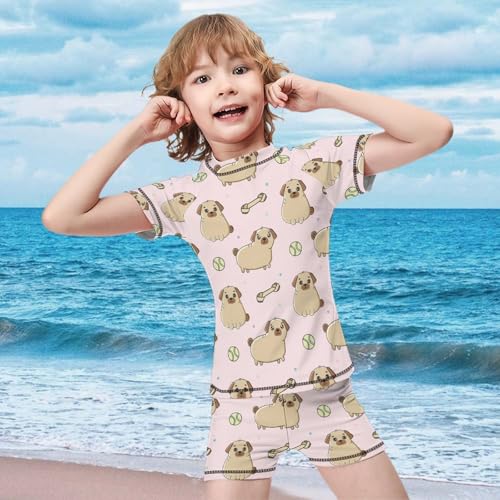 Cute Dog Breed Pug and DogChildren's Swimsuits Boys Two Piece Suit8-10Y（130cm）3