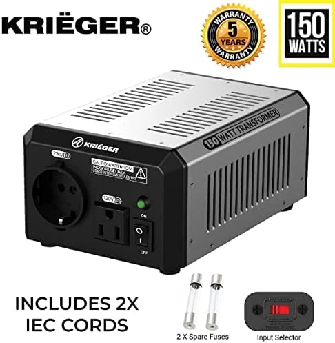 Krieger 150 Watts Voltage Transformer, 110/120V to 220/240 Volts Step Up Step Down Voltage Converter with AC Outlets - CE Approved