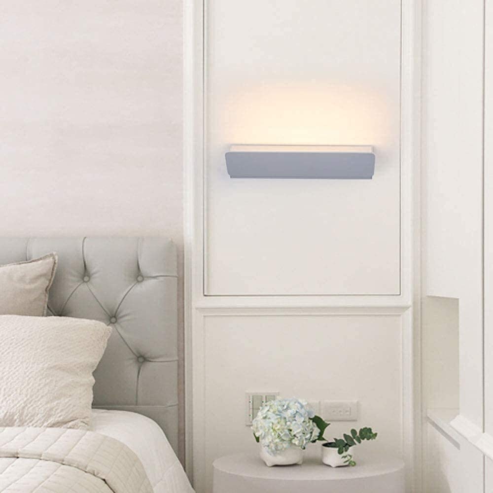 Lampa biurkowa, lampka nocna, lampa ścienna LED, do sypialni, lampka nocna, 12 W, biała, prostokątna, aluminiowa lampka, regulowana, energooszczędne światło