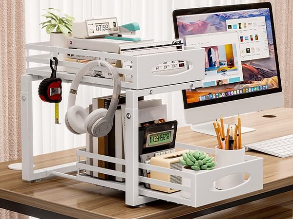 Under Sink Organizer, 2 Tier Under Sink Organizers and Storage, Adjustable Height, Slide out Metal Cabinet Organizers, Pull out Cabinet Storage Drawer Shelf for Kitchen Bathroom White 2Pack - Image 7