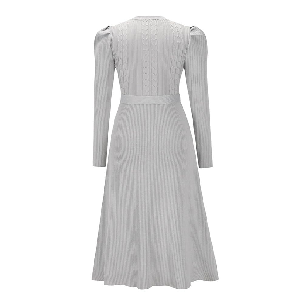 IDOPIP Femmes Automne Hiver Pull Robe Chandail Manches Longues Élégante Tricot Col Rond Midi Robe