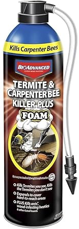 BioAdvanced Termite & Carpenter Bee Killer Plus Foam - Expanding Foam Termite Killer for Wood-Infesting Pests - 18 oz Can Pack of 12