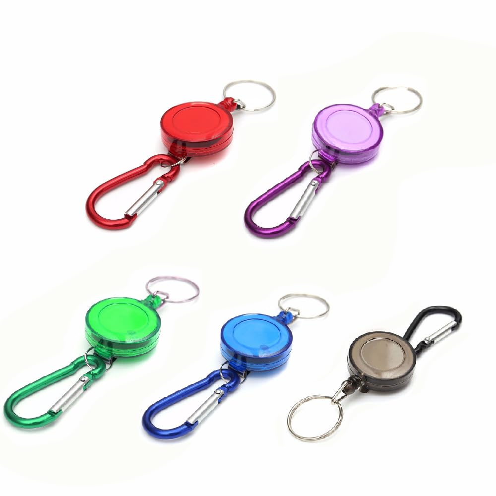 5 Pcs Retractable Keychains, Extendable Badge Holder Reel Clip Keyring with Belt Clip, Heavy Duty Carabiner Keychain for Home Car Keys, ID Cards (5 Colors)