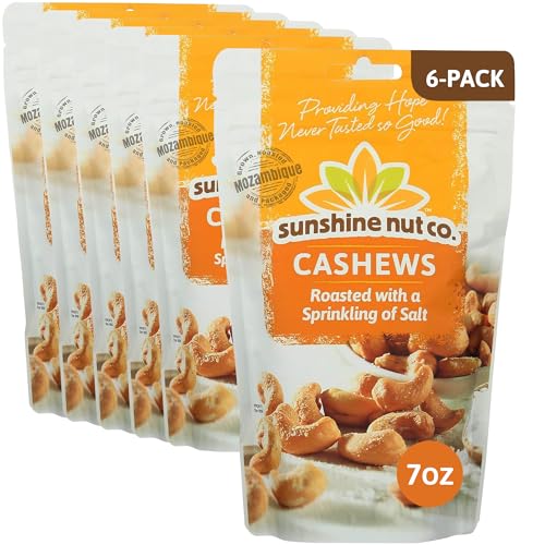 Image of Sunshine Nut Co. Roasted Cashews, Sprinkling of Salt, Pack of 6, 7 oz Each | Lightly Salted, Gluten Free, Peanut Free, Vegan, GMO Free, Snack Packs for Kids and Adults, For Lunchboxes and on the Go