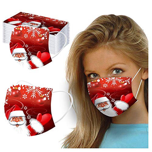Christmas Face Mask,Disposable Face Mask for Christmas 3-ply Face Christmas Masks for Adult Disposable Christmas themed Face Mask 50pcs