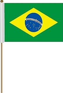 Brazil Brasil Large 12 X 18 Inch Country Stick Flag Banner on a 2 Foot Wooden Stick .. Polyester ... New