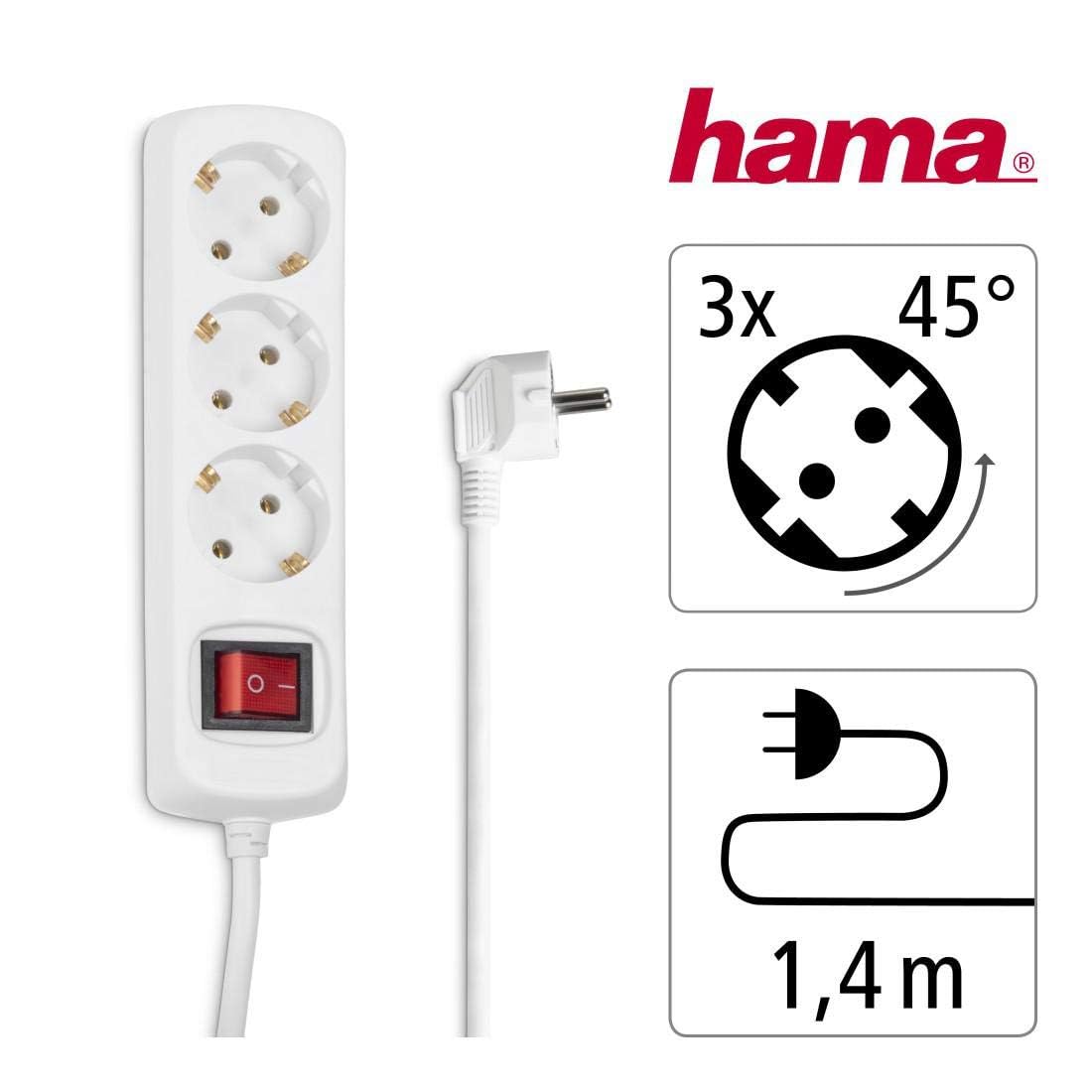 Hama 00030382 Listwa Zasilająca, Biały, 3 Gniazda, 1.4 m