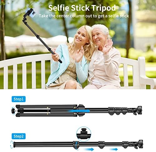 JOILCAN Statyw do iPhonea i telefonów z Androidem, aluminiowy, do selfie, z bezprzewodowym pilotem zdalnego sterowania i uchwytem na telefon, rozsuwany, do lustrzanek cyfrowych, 141 cm