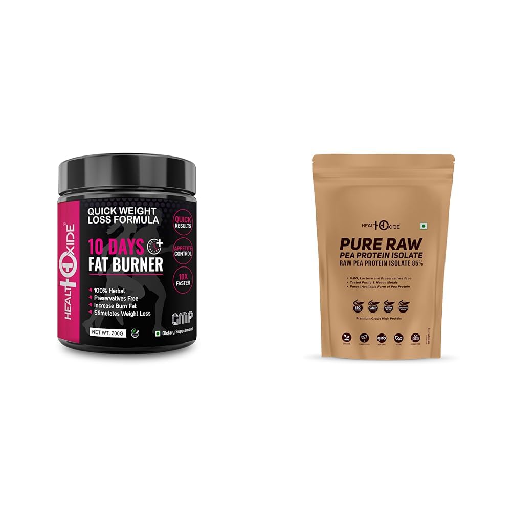 HealthOxide 10 Days Fat Burner Powder | Natural Weight Loss Supplement with Green Tea Extract, Gar | HealthOxide Pea Protein Isolate 85% | Vegan Plant Protein Powder | Unflavoured | 85% Pure Protein-image-32
