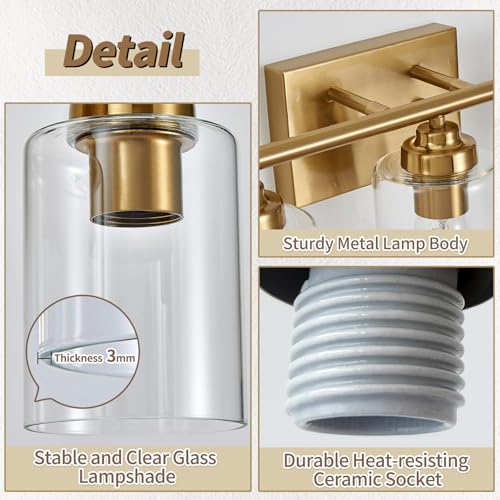 Image of SKEJAO Bathroom Vanity Light Over Mirror,Bathroom Light Fixture Wall Sconce Lighting for Bedroom,Living Room (Gold, 2-Light)