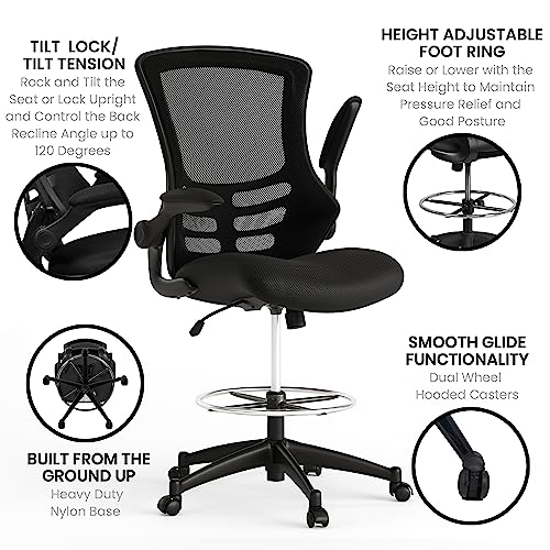 Image of Flash Furniture Kelista Mid-Back Swivel Office Chair with Adjustable Seat Height, Ergonomic Mesh Desk Chair with Flip-Up Armrests, Black
