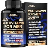 Multivitamin for Men - B-Complex | Whole Foods & Enzymes - Energy, Focus & Brain | Men's Health Complex - 46in1 Mens Multivitamin - Bioavailable & Gentle on Stomach - Made in USA - 90 Capsules, 1/Day