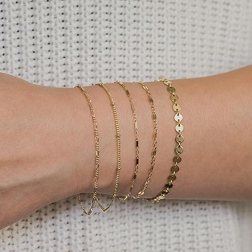 Image of DEARMAY Gold Bracelets for Women Waterproof Stackable Dainty 14K Gold Plated Rope Cuban Snake Paperclip Figaro Link Chain Pack Bracelet Adjustable Non Tarnish Fashion Accessories Jewelry Sets Gifts for Womens Mom