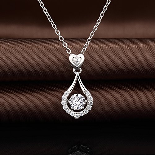 Love Heart Necklace Cubic Zirconia Necklace For Women Teardrop Necklace Sterling Silver Necklace For Women Cz Diamond Necklace Pendant For Mother, Girlfriend Dancing Diamond Necklace Han Han #TOP3