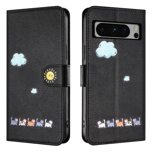 Housse Google Pixel 9 Pro XL antichoc noire clapet cuir avec fentes pour cartes