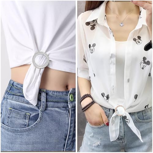 12 Stück Metallfaden Runde Shirt Clip Set, 2 Arten Verstellbare Shirt Clips, Geknotete Schnallen und Verschlüsse aus Harz, Gürtelschnalle Damen Schnalle für Hemd Pullover Kleid