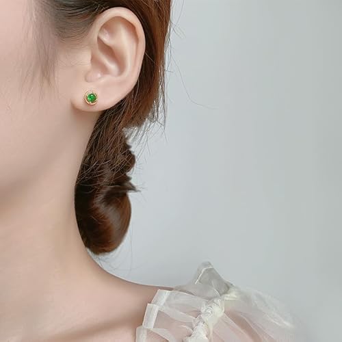 Carpdim Tiny Emerald Earrings Green Earrings With 18K Gold Plated Sterling Silver Stud,Circle Green Cubic Zirconia Post Earrings Hypoallergenic Handmade Stud Earrings For Women thumb #1