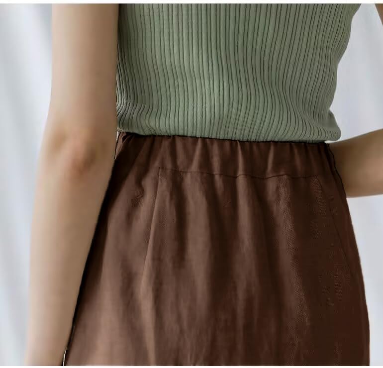 Ylingjun Womens High Waisted Straight Cotton Linen Long Skirt with Slit - Image 4