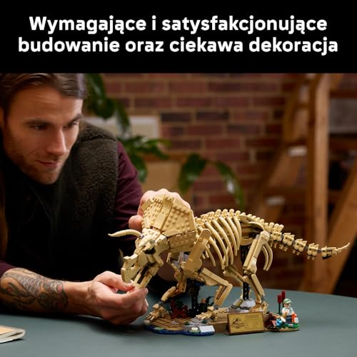 LEGO Jurassic World Szkielety dinozaurów: triceratops, kolekcjonerski zestaw konstrukcyjny dla dorosłych, dekoracja do salonu i biura, pomysł na prezent dla mężczyzny i kobiety 77985