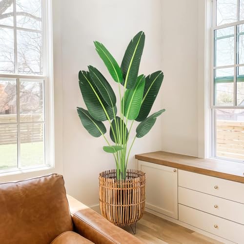 GarveeHome 60 inchs Artificial Tree Bird of Paradise Artificial Plant with 10 Trunks Fake Tree - 5 Feet Faux Plants Fake Banana Tree Plant with Pot Artificial Trees for Home Decor Indoor Outdoor