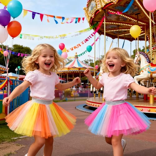 Image of DXTON Girls Tutu Skirt Rainbow Toddler Tulle Ballet Dance Skirt for 3-10Y