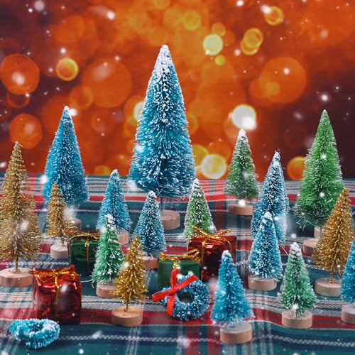 Conjunto de 46 mini árvores de Natal, árvore de Natal de mesa artificial em miniatura com guirlanda