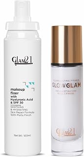 Glam21 Primer & Makeup Fixing Duo – GlowGlam Illuminating Primer & Makeup Fixer with Hyaluronic Acid & SPF 30 | Hydrating,... Price In India