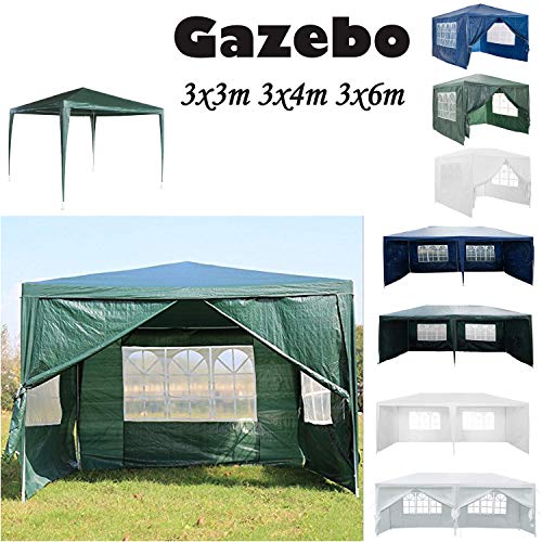 AutoBaBa 3M x 3M Gazebo Tent Marquee Canopy Powder Coated Steel Frame for Outdoor Wedding Garden Party Camping, with Side Panels, Waterproof, Green