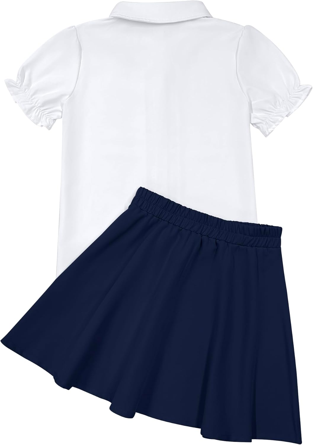 Girls 2 Piece Skirt Set White Blouse Ruffle Short Sleeve Button Down Shirt with Skirt Set School Uniform Outfit 4-13Y - Image 2