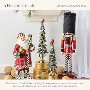 Mackenzie childs christmas cardinal tree with courtly check garland tabletop tree  urban country home decor