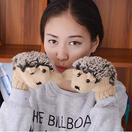 Youzi Women's Cartoon Hedgehog Winter Cotton Gloves Girls' Thick Mittens (Khaki) #TOP5