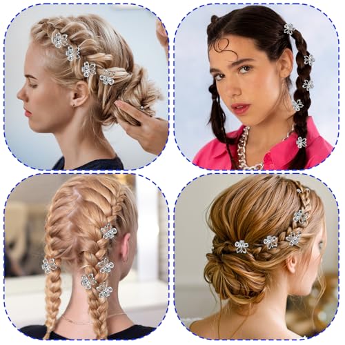Mini pinzas para cabello flores, 12 piezas metal plateado miniatura 7