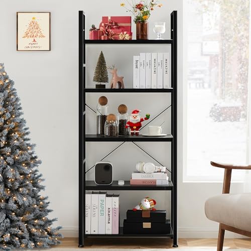 Book Shelf, 6 Tier Bookcase, Modern Tall Bookshelf, Industrial Corner Storage Organizer Free Standing Storage Shelving Unit Bedroom Home Office Kitchen