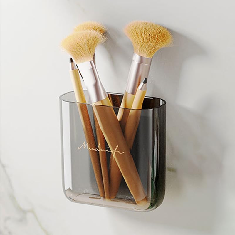 1pc Wall Mounted Bathroom Cosmetic Storage Box, Bathroom Organizer Shelves, Toothbrush Toothpaste Comb Storage Rack, Grey