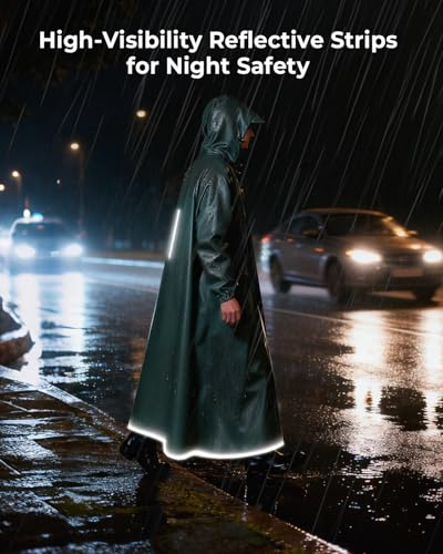 Image of ANYCHO Long Rain Coat for Men Waterproof and Women, Durable Oxford Unisex Raincoat for Men Waterproof with Adjustable Hood & Reflective Stripe