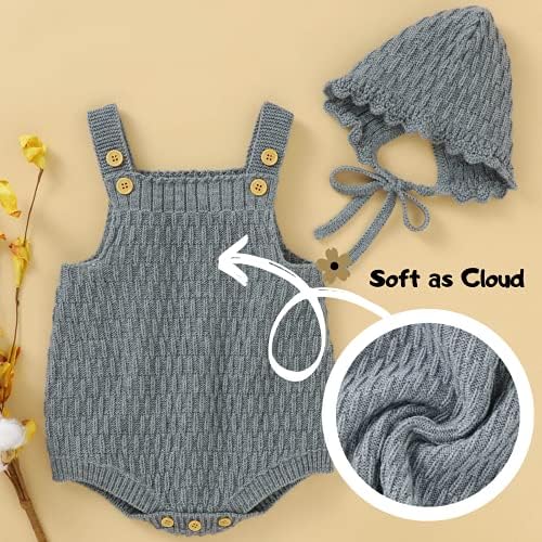 LAWKUL Baby Rompers Knitted Sleeveless Romper Cute One Piece Jumpsuits Summer Bodysuits Newborn Infant Outfits Toddler Clothes with Hat for Boys Girls Unisex