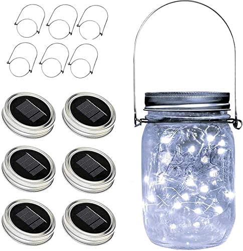 ZNYCYE Solar Mason Jar Lights, 6 Pack 30 Led String Fairy Star Firefly Jar Lids Lights, Jars Not Included, Best for Mason Jar Decor,Great Outdoor Lawn Decor for Patio Garden, Yard (Cool White)