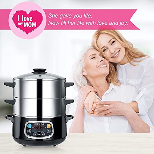Secura Electric Food Steamer, Vegetable Double Tiered Stackable Baskets With Timer 1200W Fast Heating Stainless Steel Digital Steamer 8.5 Quart #TOP7