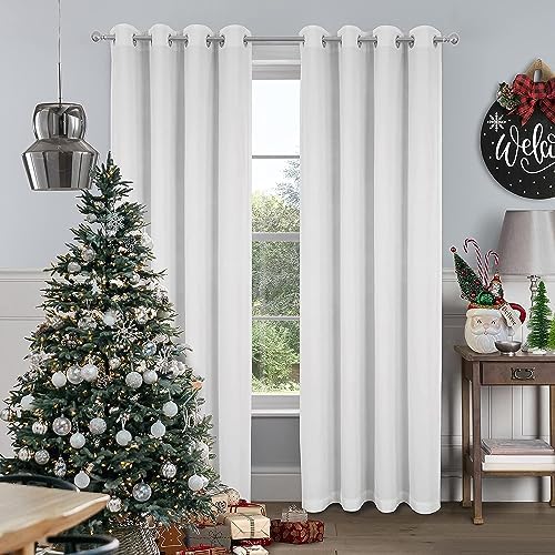 always4u Super Soft Velvet Curtains White Blackout Curtains For Bedroom 46x54 Inches Eyelet Thermal Insulated Fully Lined Window Treatment for Living Room 1 Pair