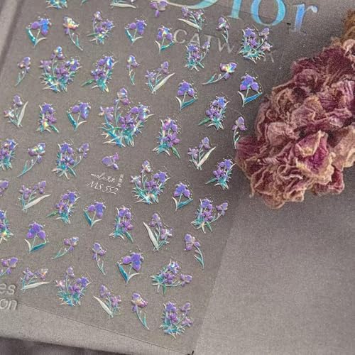 Image of Flower Nail Art Stickers 5D Embossed Colorful Nail Decals for Nails Art Design Self Adhesive Nails Charm Supplies Accessories for Women Manicure DIY Decoration