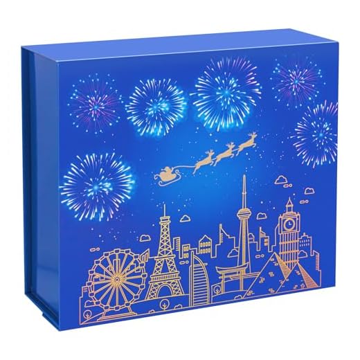 CHARMGIFTBOX Caja de regalo sorpresa con tapa para Navidad, 21 x 18 x 2.8 pulgadas, cajas de regalo azules para regalos, caja de regalo magnética plegable, adecuada para envolver Navidad