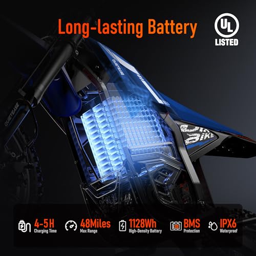 Image of Electric Dirt Bike for Teens & Adults, 3000W Peak Motor Electric Motorcycle, 48V 23.4Ah Battery Off-Road E Dirt Bike with Hydraulic Brakes & 3 Speed Modes (Dark Blue)