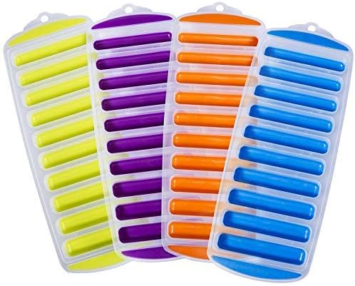 4 Pcs Silicone Ice Stick Cube Trays Narrow Cube with Push Pop Out Bottom 4 Colors